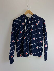 【中古】Champion◆ジップパーカー/M/ポリエステル/NVY/総柄/CW-NS415【レディースウェア】