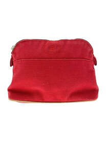 【中古】HERMES◆ポーチ/キャンバス/RED【バッグ】