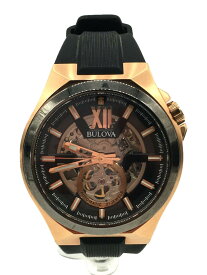 【中古】BULOVA◆自動巻腕時計/アナログ/ラバー/BLK/98A177【服飾雑貨他】