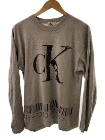 【中古】Calvin Klein◆90s/バーコードプリント/長袖Tシャツ/M/コットン/GRY【メンズウェア】