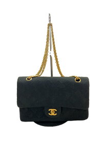 【中古】CHANEL◆チェーンショルダーバッグマトラッセ25/コットン/ブラック/無地/A01112【バッグ】