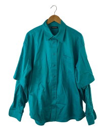 【中古】BALENCIAGA◆DOUBLE SLEEVE SHIRT/色褪せ有/長袖シャツ/コットン/ブルー/無地【メンズウェア】