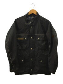 【中古】Belstaff◆ジャケット/M/ポリエステル/BLK/無地/左身頃部分破れ、ほつれ有【メンズウェア】