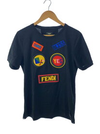 【中古】FENDI◆PATCH FACE/Tシャツ/48/ポリエステル/BLK/FY0682 A5CF【メンズウェア】