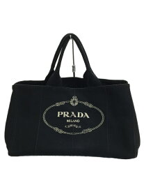 【中古】PRADA◆ハンドバッグ/キャンバス/ブラック/無地/色褪せ有/カナパ【バッグ】