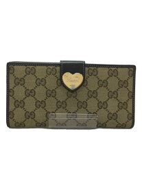 【中古】GUCCI◆長サイフ_ハートプレート_GGキャンバス/キャンバス/BRW/レディース/フロントプレート傷有【服飾雑貨他】