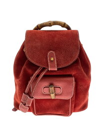 【中古】GUCCI◆リュック_バンブー_スウェード_カーキ/スウェード/RED【バッグ】