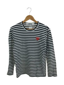 【中古】COMME des GARCONS◆長袖Tシャツ/ワンポイントロゴ/M/コットン/WHT/ボーダー/AZ-T164//【メンズウェア】