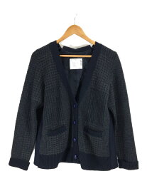 【中古】sacai◆クルミボタン/千鳥柄/カーディガン(厚手)/2/ウール/NVY/総柄/14-02087//【レディースウェア】