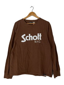 【中古】Schott◆カットソー/M/コットン/ブラウン/ロゴ/プリント【メンズウェア】