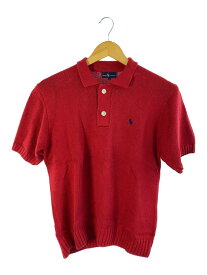 【中古】RALPH LAUREN◆ポロシャツ/L/コットン/RED/無地【レディースウェア】