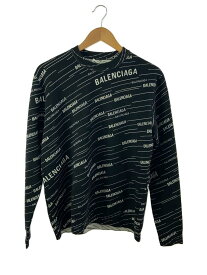 【中古】BALENCIAGA◆ロゴニット/559078/セーター/XS/ウール/BLK/総柄/タグ取れ有【メンズウェア】