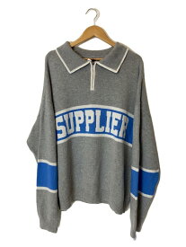 【中古】SUPPLIER◆セーター(薄手)/XL/アクリル/GRY/ハーフジップ【メンズウェア】