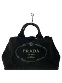 【中古】PRADA◆CANAPA/ハンドバッグ/キャンバス/BLK/無地【バッグ】