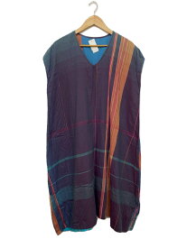 【中古】tamaki niime◆fuwa-T long/フワT ロング/Vネック/半袖ワンピース/コットン/BLU/チェック【レディースウェア】