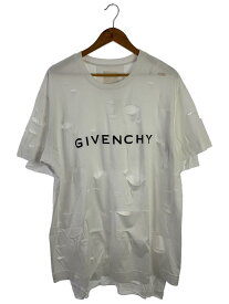 【中古】GIVENCHY◆デトロイトエフェクト加ロゴプリントTシャツ/M/コットン/ホワイト【メンズウェア】