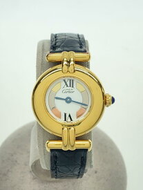 【中古】Cartier◆クォーツ腕時計/アナログ/レザー/WHT/BLK【服飾雑貨他】
