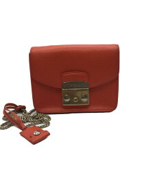 【中古】FURLA◆ショルダーバッグ/レザー/オレンジ【バッグ】