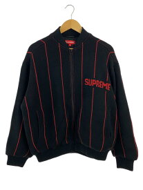 【中古】Supreme◆23SS/Pinstripe Varsity Zip Up Sweater/ブルゾン/M/ポリエステル/BLK【メンズウェア】