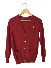 【中古】RALPH LAUREN◆カーディガン(薄手)/S/ウール/RED/無地【レディースウェア】