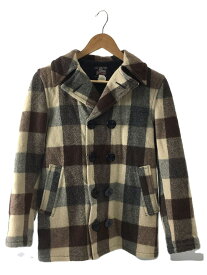 【中古】JOHNSON WOOLEN MILLS◆ピーコート/XS/ウール/BEG/チェック【メンズウェア】