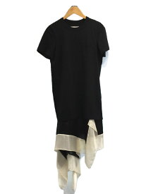 【中古】sacai◆半袖ワンピース/3/コットン/BLK/無地/21-05833/2021/異素材切替ワンピース【レディースウェア】