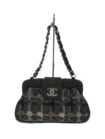 【中古】CHANEL◆チェーンショルダー/ココマーク/フラップ/ハンドバッグ/ツイード/GRY/ヘリンボーン/チェック【バッグ】