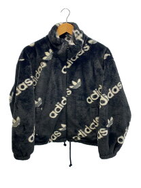 【中古】adidas◆FAUX FUR JACKET/ファージャケット/S/ポリエステル/ブラック/総柄/HM4885/タグ付【レディースウェア】