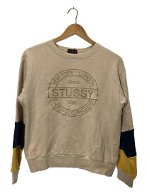 【中古】STUSSY◆ボーダー袖/スウェット/S/コットン/BEG【レディースウェア】