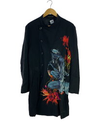 【中古】yohji yamamoto POUR HOMME◆コート/レーヨン/BLK/総柄/HH-J42-238【メンズウェア】