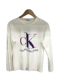 【中古】Calvin Klein◆長袖Tシャツ/M/コットン/WHT/プリント【メンズウェア】