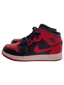 【中古】NIKE◆AIR JORDAN 1 MID (GS)_エアジョーダン 1 ミッド (GS)/24cm/RED/レザー【シューズ】