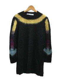 【中古】OFF-WHITE◆FUZZY ARROW Dress/長袖ワンピース/40/アルパカ・モヘア/ブラック/総柄【レディースウェア】