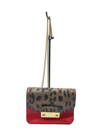 【中古】FURLA◆ショルダーバッグ/レザー/RED/レオパード/フルラ/レッド/赤【バッグ】