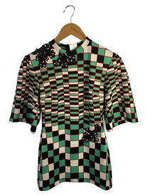 【中古】Christopher Kane◆ビーズ装飾ブロックチェックS/Sワンピース/XS/ポリエステル/GRN/総柄//【レディースウェア】