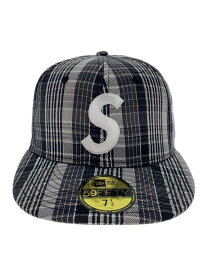 【中古】Supreme◆Metallic Plaid S Logo Newera Cap/キャップ/7 1/4/シルバー/メンズ【服飾雑貨他】