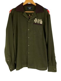 【中古】glamb◆オープンカラー長袖シャツ/2/レーヨン/カーキ【メンズウェア】