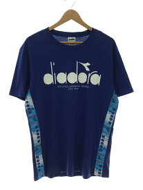 【中古】DIADORA◆Tシャツ/サイドライン/タグ付/XL/コットン/BLU【メンズウェア】