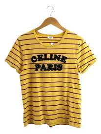 【中古】CELINE◆20SS/Striped Flocke Logo Tee/Tシャツ/M/コットン/YLW/2X309810I【レディースウェア】