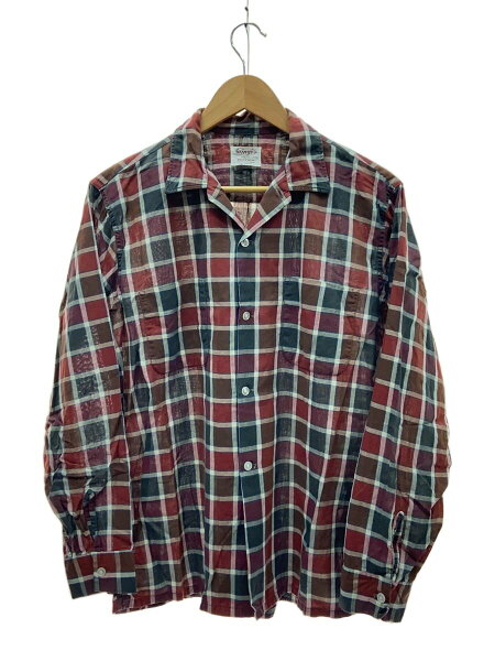 【中古】60s/Wings/オープンカラーシャツ/開襟/長袖シャツ/M/コットン/RED/チェック//【メンズウェア】