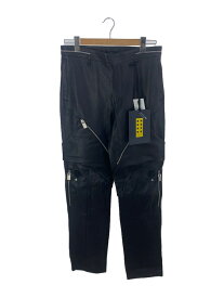 【中古】MONCLER◆Zip Trim Leather Pants/ストレートパンツ/48/羊革/BLK/黒/G209Y2A00001【メンズウェア】