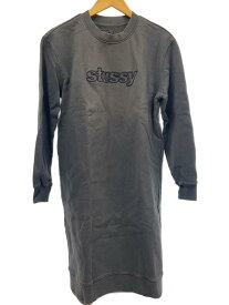 【中古】STUSSY◆ロゴ/スウェット/長袖ワンピース/S/コットン/BLK【レディースウェア】