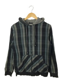 【中古】STUSSY◆ジップパーカー/M/コットン/GRY/チェック【メンズウェア】