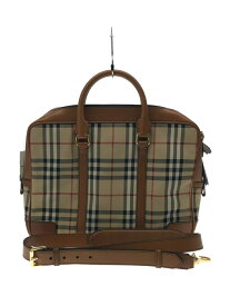 【中古】BURBERRY◆ブリーフケース/--/キャメル/チェック【バッグ】