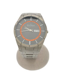 【中古】SKAGEN◆クォーツ腕時計/アナログ/skw6008/シルバー/オレンジ【服飾雑貨他】