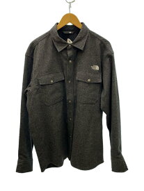 【中古】THE NORTH FACE◆BRUSHWOOD WOOL SHIRT_ブラッシュウッドウールシャツ/XL/ウール/GRY/ヘリンボーン【メンズウェア】