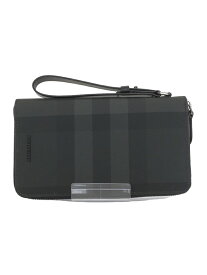 【中古】BURBERRY◆TRAVEL WALLET CHARCOAL CHECK/23SS/財布/牛革/BLK/メンズ/8066839【服飾雑貨他】