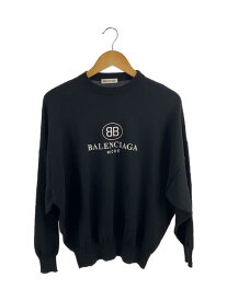 【中古】BALENCIAGA◆エンブロイダリー/BBロゴ/セータ-/34/ウール/BLK【レディースウェア】