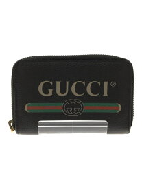 【中古】GUCCI◆ロゴプリントコインケース/レザー/BLK/496319・493075【服飾雑貨他】