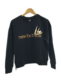 【中古】NEW BALANCE◆タグ付/Long Sleeve Lifestyle Shirt/スウェット/L/コットン/ブラック/WT11510【レディースウェア】